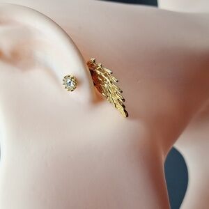 Gold Wing Stud Earrings with Crystal Accent – Angelic Boho Statement Jewelry